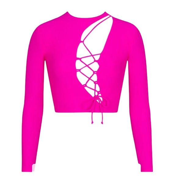 SKIMS BarbieCore Fuchsia Pink Long Sleeve Lace-Up Top - Size 3X - Picture 2 of 5